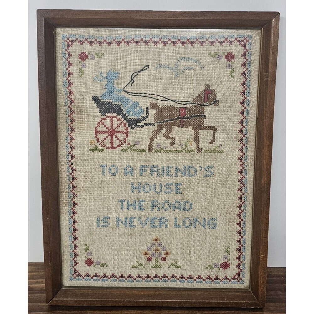 Antique Handmade 40's Amish Folk Art Needle Point Sampler Friends Phrase Unique